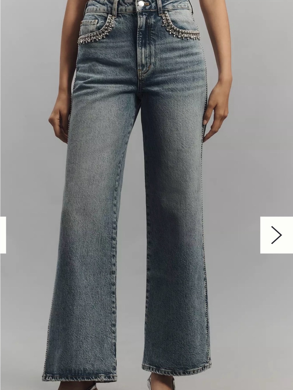 Pilcro Medium Wash Wide-Leg Jeans with Beaded Pocket Trim